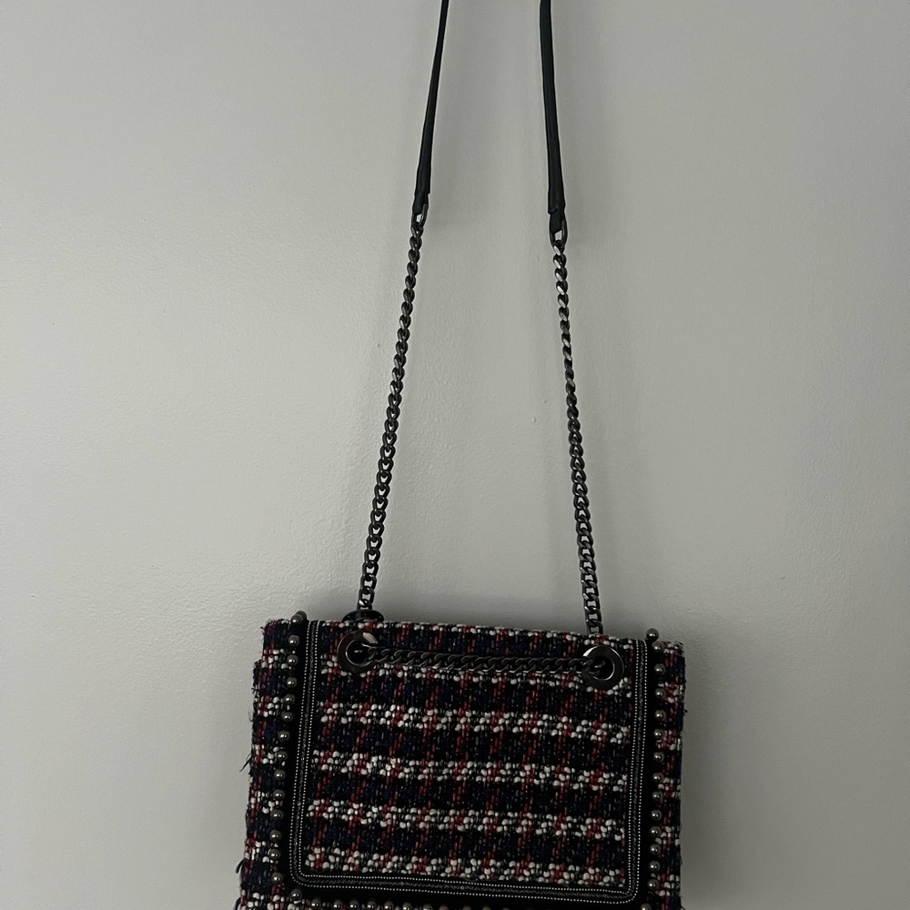 Chic Tweed Shoulder Bag - Blue and Red